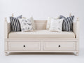 Canapé lit - Bois-Tissu - 202x93x94 cm - Blanc cassé - Style classique avec rangement intégré