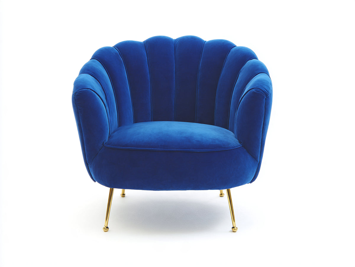 Fauteuil en tissu - tissu-métal - 91x85x87 cm - bleu-or - style Art déco à dossier coquille