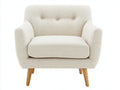Fauteuil en tissu - tissu-bois - 87x81x83 cm - beige clair-marron clair - style moderne scandinave à dossier capitonné