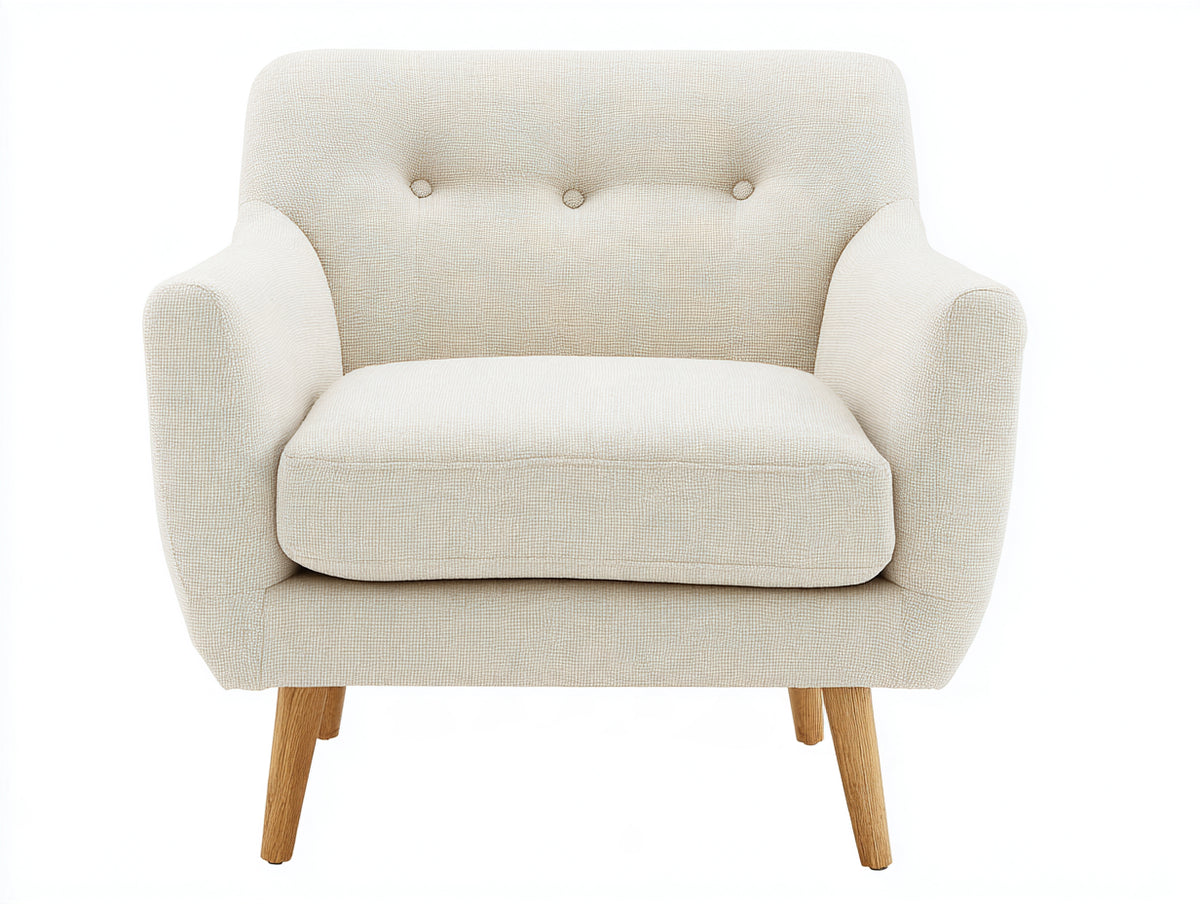 Fauteuil en tissu - tissu-bois - 87x81x83 cm - beige clair-marron clair - style moderne scandinave à dossier capitonné