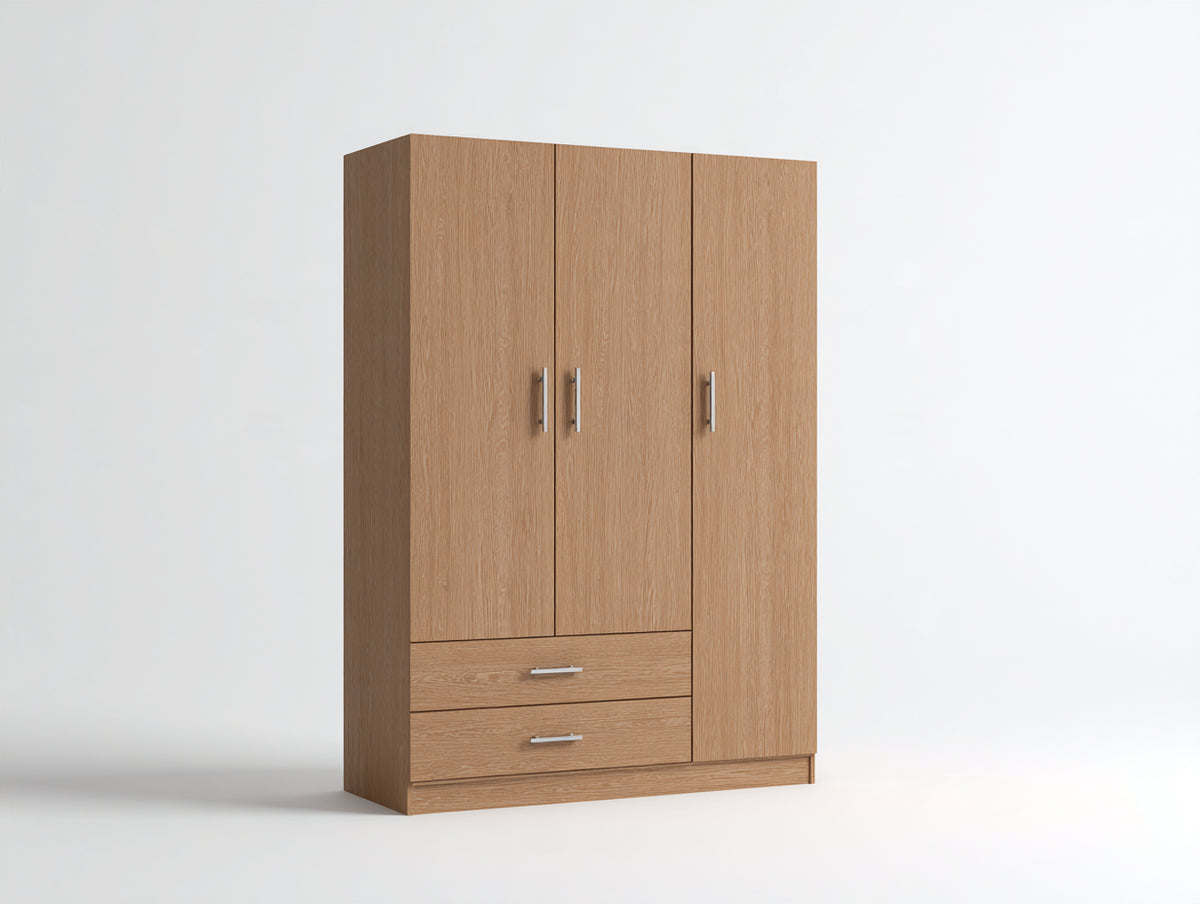 Armoire 3 portes - bois-panneaux - 140x54x195 cm - chêne clair - style contemporain
