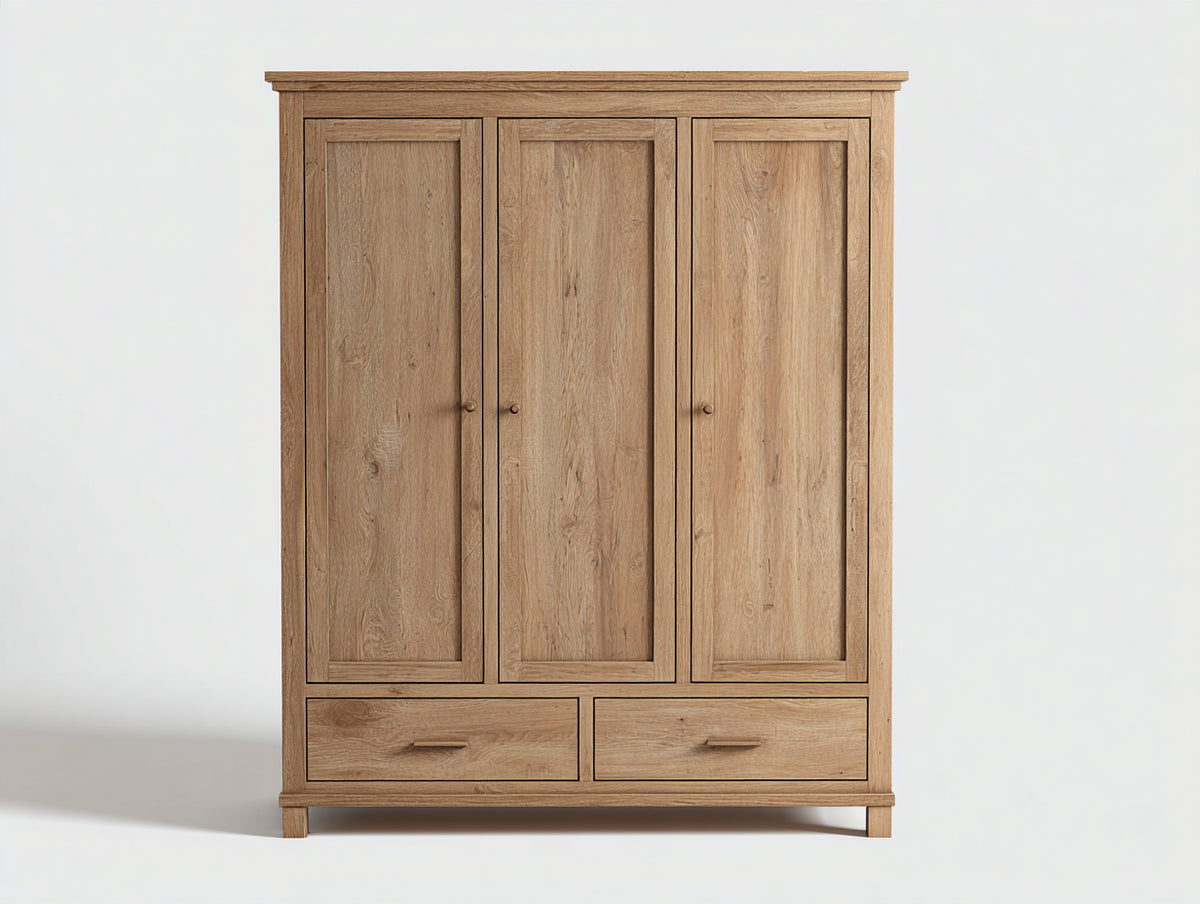 Armoire 3 portes - bois - 155x58x205 cm - chêne naturel - style rustique