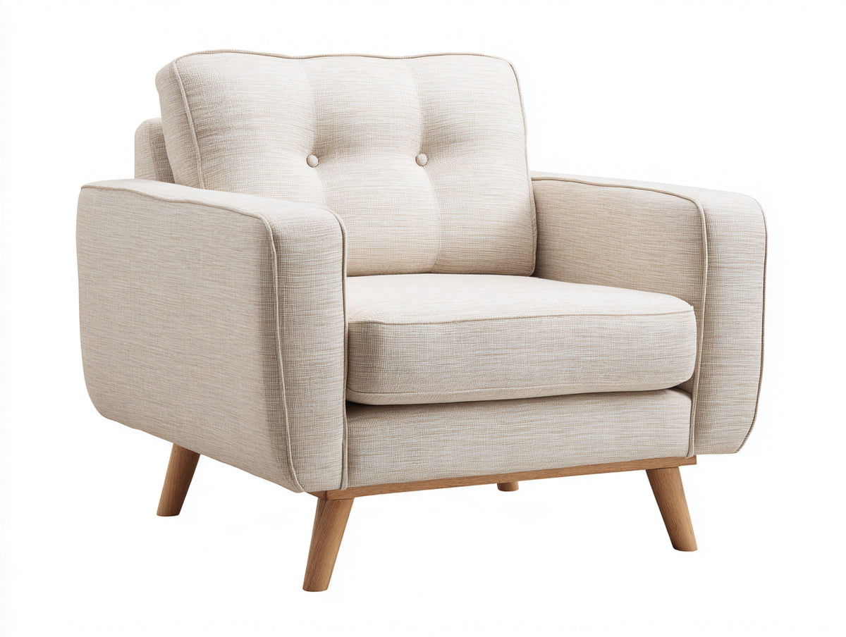 Fauteuil en tissu - tissu-bois - 88x84x82 cm - beige-marron clair - style moderne aux lignes épurées
