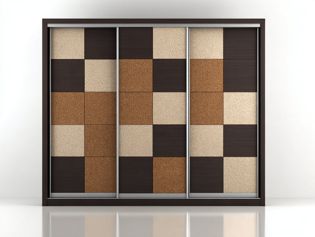 Armoire à portes coulissantes - panneaux-métal - 225x62x210 cm - brun-beige - style géométrique contemporain
