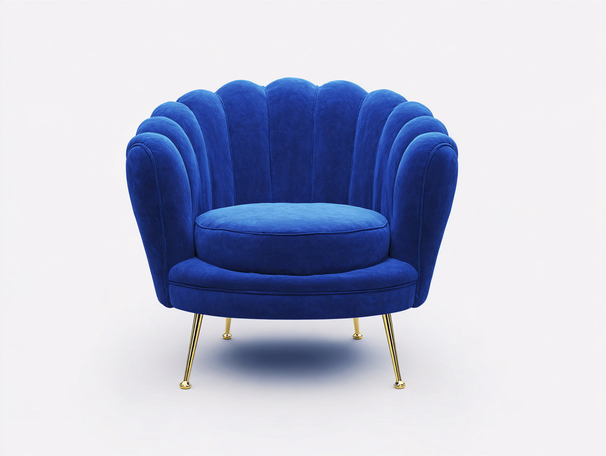 Fauteuil en tissu - tissu-métal - 89x83x87 cm - bleu-or - style Art déco à dossier coquille