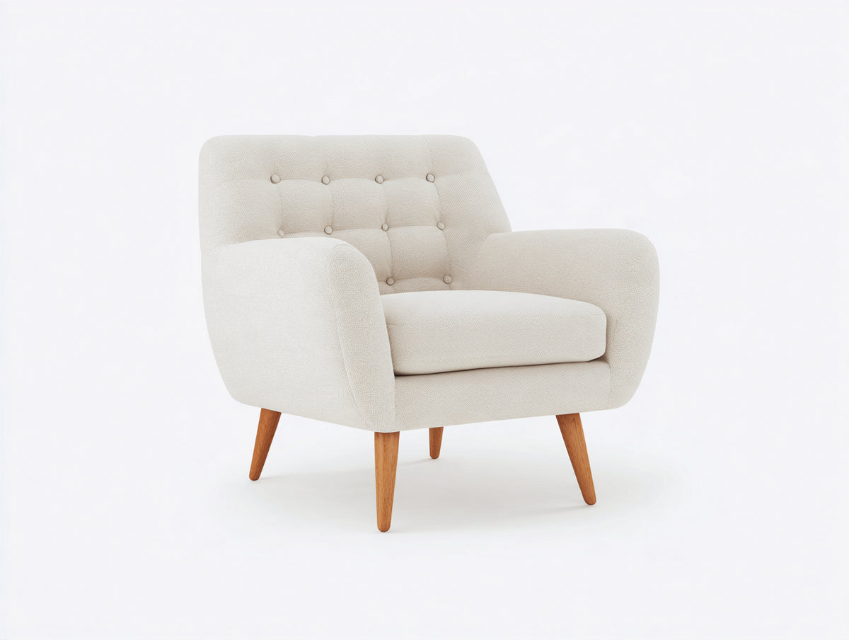 Fauteuil en tissu - tissu-bois - 82x78x84 cm - beige clair-marron clair - style scandinave moderne à dossier capitonné