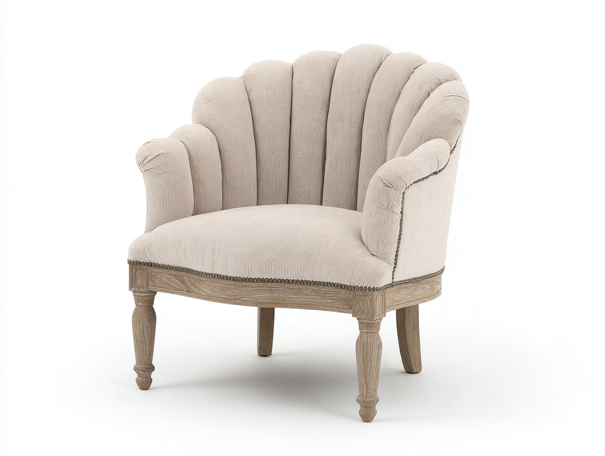 Fauteuil en tissu - tissu-bois - 80x75x86 cm - beige-marron clair - style classique à dossier coquille