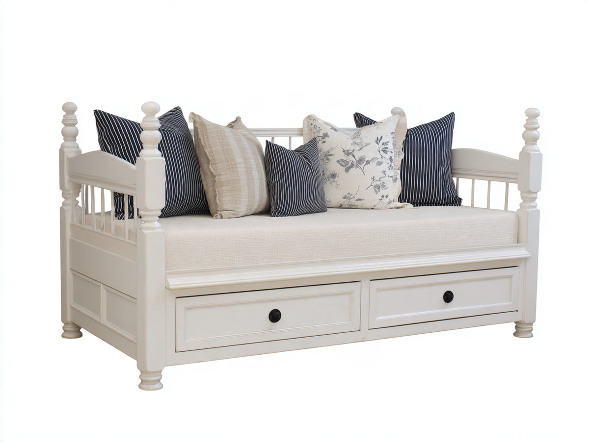 Canapé lit - Bois-Tissu - 200x90x100 cm - Blanc - Style classique avec rangement intégré