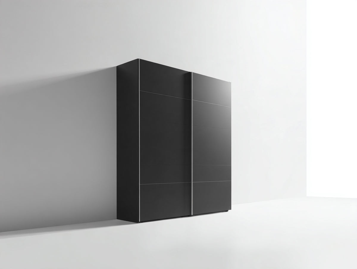 Armoire à portes coulissantes - panneaux - 180x60x200 cm - noir - style minimaliste moderne