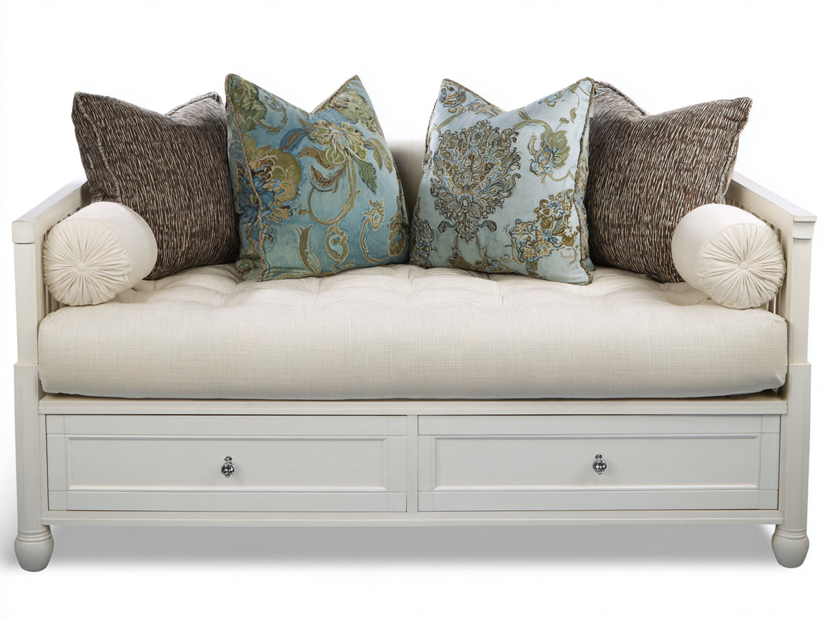 Canapé lit - Bois-Tissu - 190x88x82 cm - Blanc-Écru - Style classique avec rangement inférieur