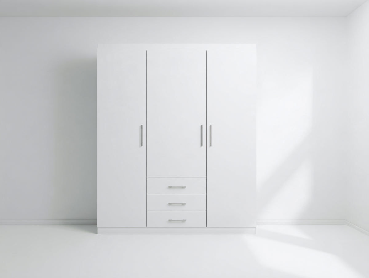 Armoire 3 portes - bois-panneaux - 150x55x200 cm - blanc - style minimaliste