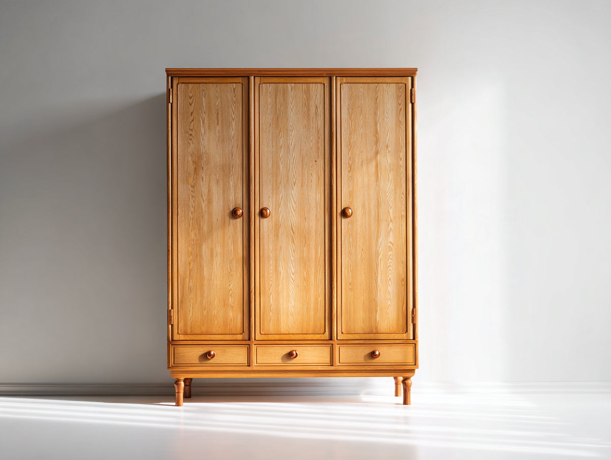 Armoire 3 portes - bois - 150x58x190 cm - chêne miel - style classique