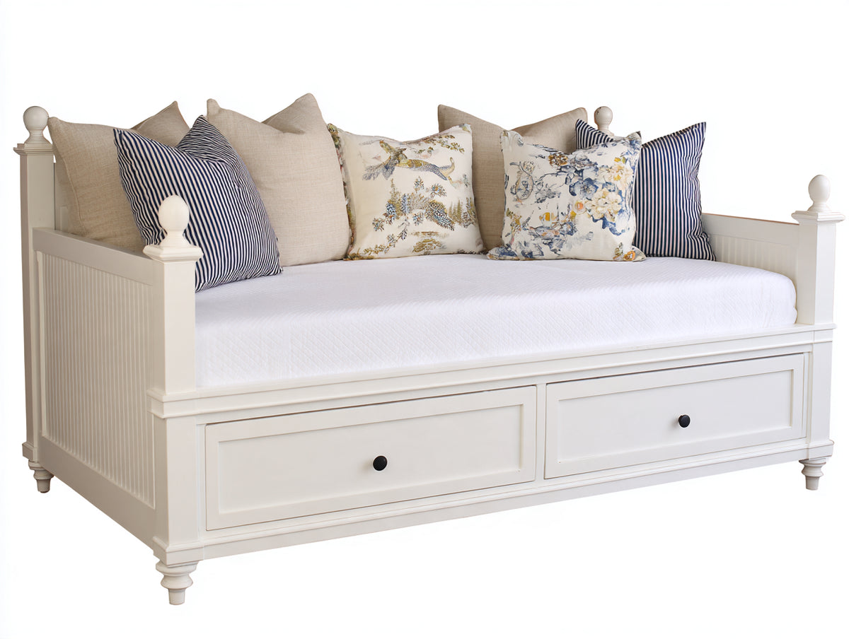 Canapé lit - Bois-Tissu - 203x94x91 cm - Blanc - Style classique avec rangement intégré