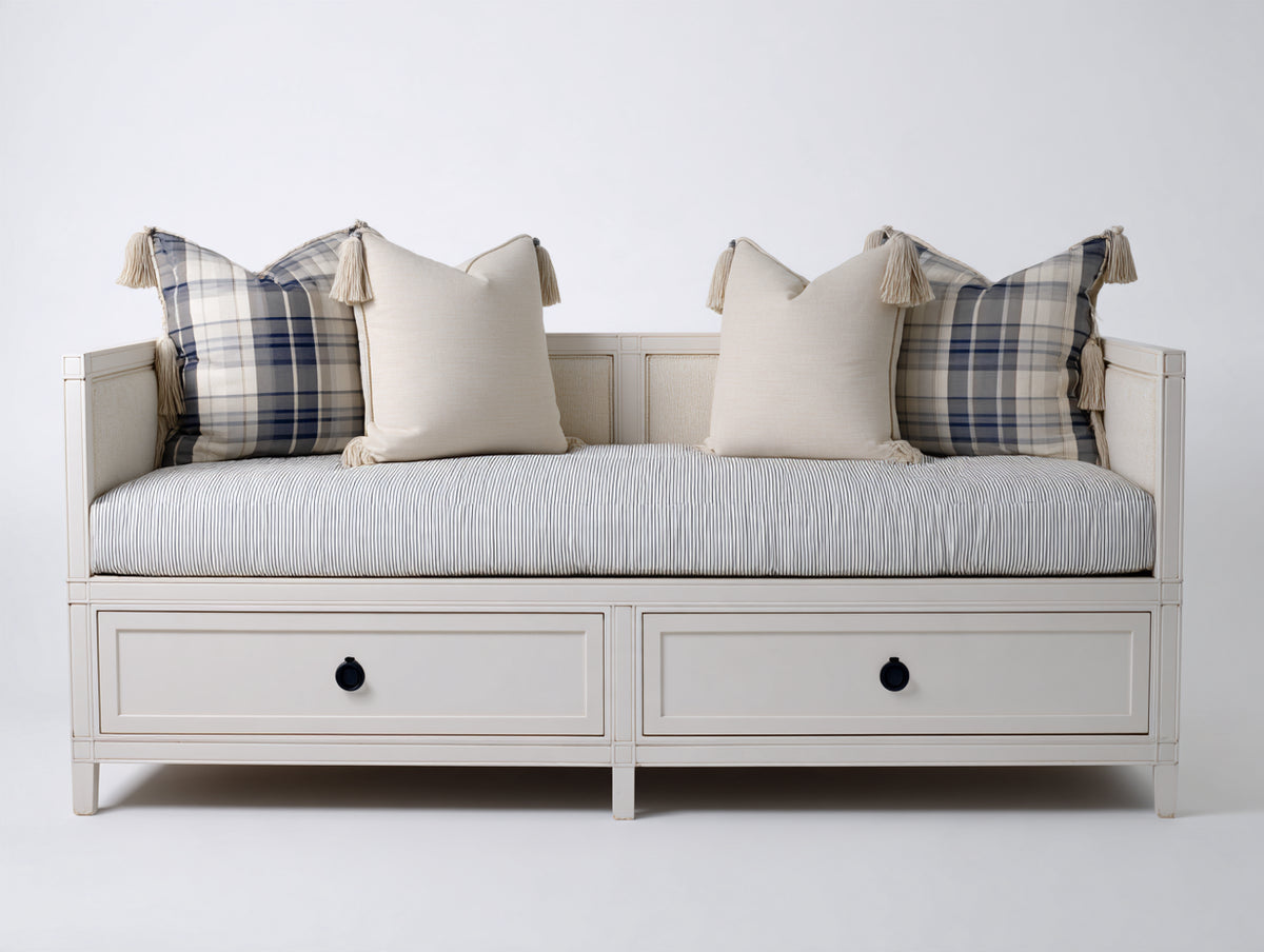 Canapé lit - Bois-Tissu - 200x92x84 cm - Blanc - Style classique avec rangement intégré