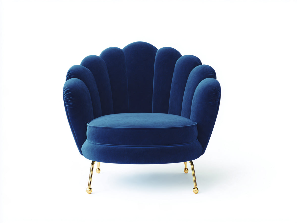 Fauteuil en tissu - tissu-métal - 88x82x86 cm - bleu foncé-or - style Art déco à dossier coquille