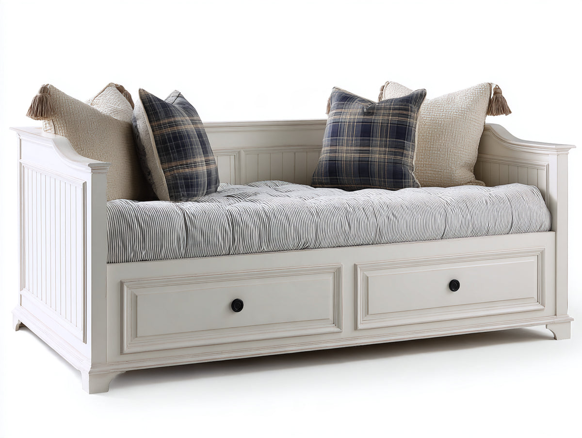 Canapé lit - Bois-Tissu - 210x95x88 cm - Blanc - Style classique avec rangement intégré