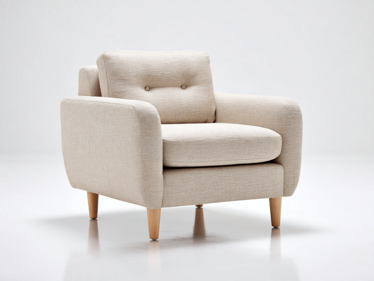 Fauteuil en tissu - tissu-bois - 86x82x84 cm - beige clair-marron clair - style moderne scandinave