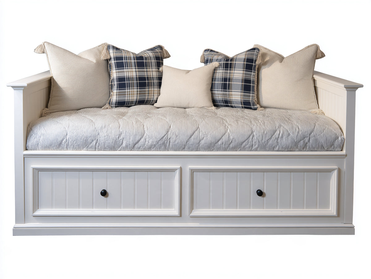 Canapé lit - Bois-Tissu - 205x95x90 cm - Blanc - Style classique avec rangement inférieur