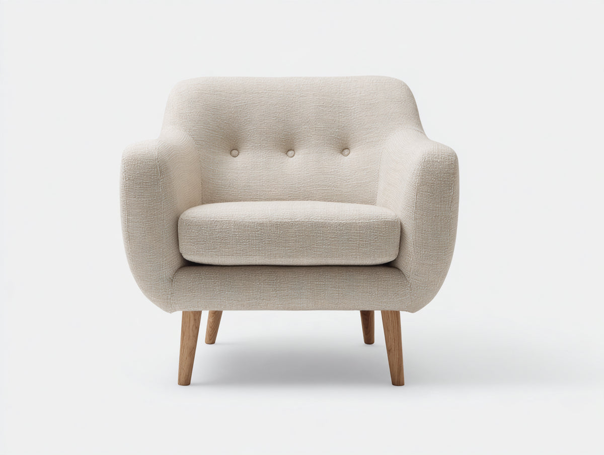 Fauteuil en tissu - tissu-bois - 83x79x81 cm - beige clair-marron - style moderne scandinave aux lignes arrondies