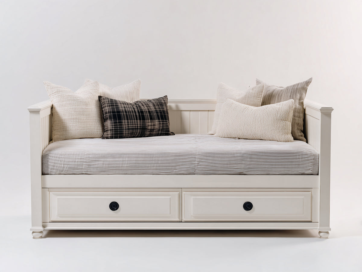 Canapé lit - Bois-Tissu - 198x92x86 cm - Blanc - Style classique avec rangement intégré