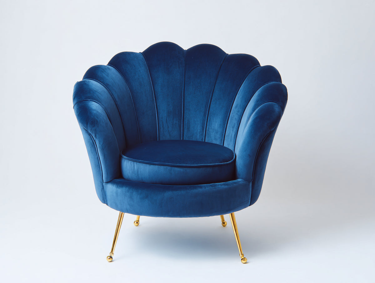 Fauteuil en tissu - tissu-métal - 90x84x88 cm - bleu foncé-or - style Art déco à dossier coquille