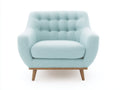 Fauteuil en tissu - tissu-bois - 86x82x85 cm - bleu clair-marron clair - style scandinave moderne à dossier capitonné