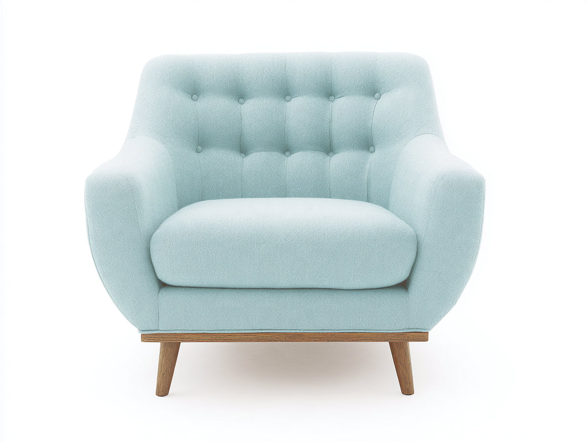 Fauteuil en tissu - tissu-bois - 86x82x85 cm - bleu clair-marron clair - style scandinave moderne à dossier capitonné